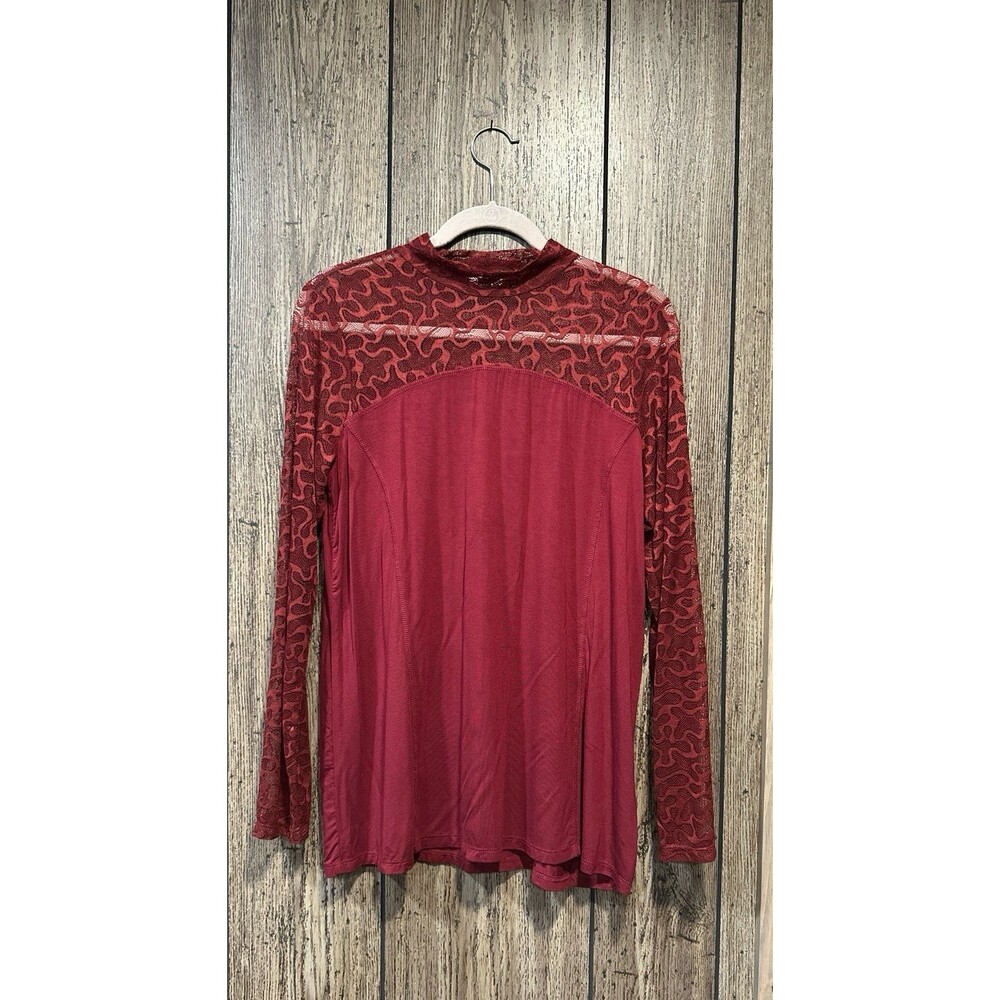 LOGO Layers by Lori Goldstein Mock Neck Top With Lace